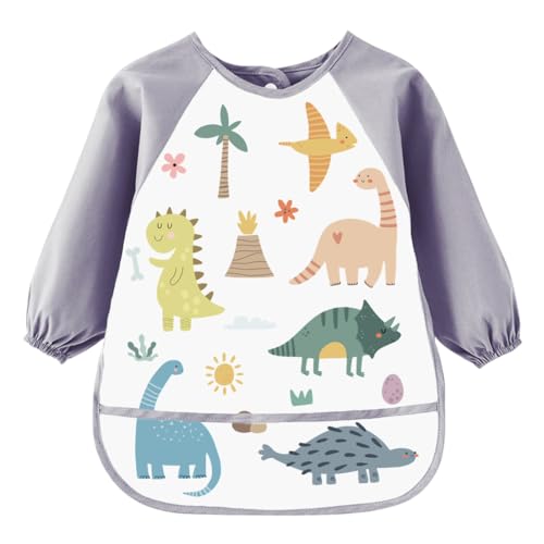 Montrestar Malkittel Kinder Malschürze 3-8 Jahre, Malerkittel Kind mit Lange Ärmeln und 3 Taschen, Wasserdicht Malkittel Schule 1. Klasse, für Mädchen Jungen Malen Basteln Backen Kinderschürze (Dino)