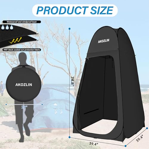 Image of AKOZLIN Portable Pop Up Shower Privacy Shelters Instant Tent Dressing Changing Outdoor Camping Toilet Tent Black