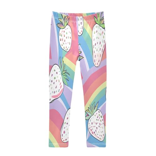 Toddler Girls Leggings Printed Yoga Pants Leggings White Strawberries Cartoon Rainbow for Kids