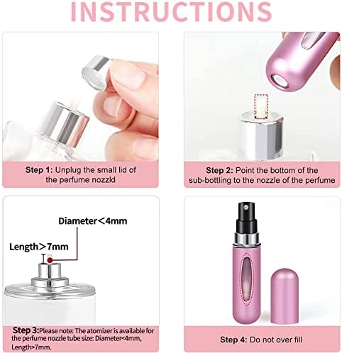 Perfume Atomiser Underfill Spray Bottle, 2 PCS Refillable Empty Mini 5 ml Fragrance Bottle Dispenser Portable for Home Travel Business Trip Outdoor Activities (Silver & Pink