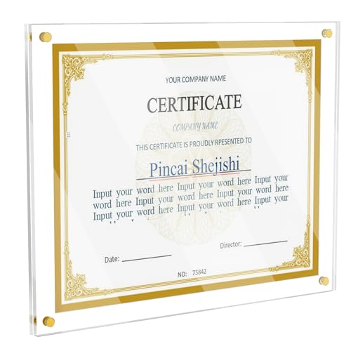 2 Pack 8.5X11 Acrylic Picture Frame for Wall, Clear Diploma Frames, No Drill Floating Frameless Photo Frame for Diploma Certificate Degree Document & Artworks Display, Graduation Gift for Students(2 Pack, Straight edge)