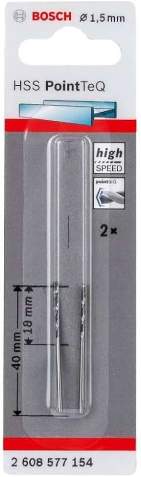 Bosch Broca Hss Pointteq 1.5 mm 2 Peças Cinza, Pacote de 5