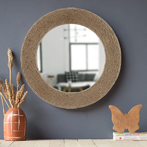 Asia International Decorative Round Hanging Wall Mirror 30'' Nautical Rope Mirrors White Wooden Frame Wall Mirror With Rope Loop - Accent Theme Décor #TOP1