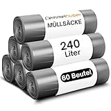 Müllsäcke 240 Liter extrastark & reißfest 60 μm Abfallsäcke, Müllbeutel, Müllsack, Abfallbeutel, Schwerlast Müllsäcke 240l extra stark für Haus, Garten, Industrie & Gastronomie (6 Rollen)