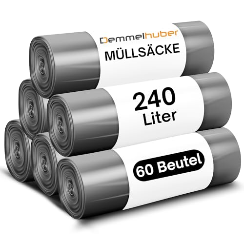 Müllsäcke 240 Liter extrastark & reißfest 60 μm Abfallsäcke, Müllbeutel, Müllsack, Abfallbeutel, Schwerlast Müllsäcke 240l extra stark für Haus, Garten, Industrie & Gastronomie (6 Rollen)