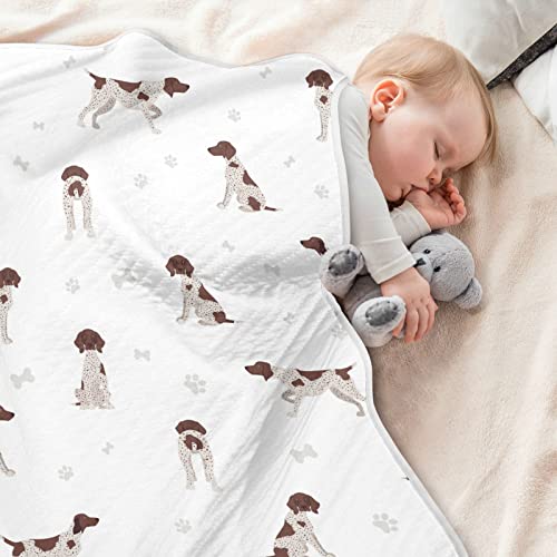 Image of Swaddle Blanket German Shorthaired Pointer Cotton for Infants, Receiving, Lightweight Soft Swaddling for Crib, Stroller, Nursery, Puppy, 30x40 in