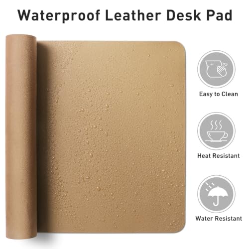 Image of Aothia Faux Leather Desk Mat for Keyboard & Mouse (Khaki, 36 inch x 17 inch) | Large desk mat for keyboard, mouse and laptop, creating a clean, organized workspace for work, study and everyday use