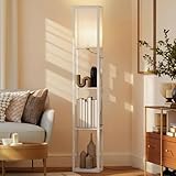 HOMCOM Lámpara de Pie con Estantes de Almacenaje, Blanco