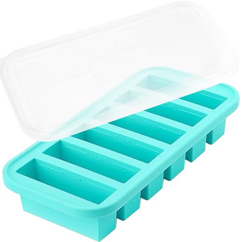 Silicone Mold 6 Cup Soup Cubes,Silicone Freezer Container with Lid,Ice Cube Freezer Tray Dishwasher Safe,Food Molds Easy Meal Prep Container for Store Curry,Broth,Sauce,Leftovers (6/Green)