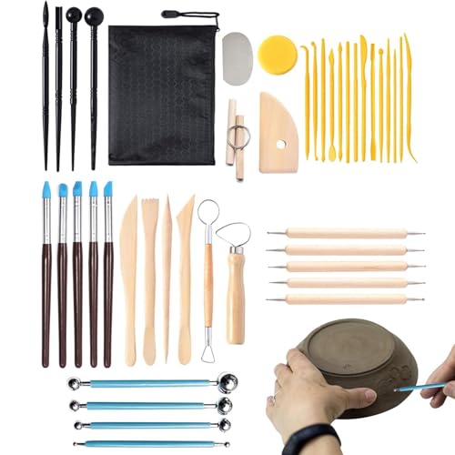 Kit de herramientas de cerámica, kit de escultura de arcilla | Kit de cerámica para adultos de fabricación de cerámica con bolsa de almacenamiento,Dispositivo de modelado de arcilla Conjunto de tallad