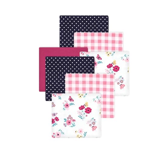 Image of Little Treasure Hudson Baby Cotton Poly Flannel Receiving Blankets Multipack, Pink Butterfly Floral, 30x30 inches