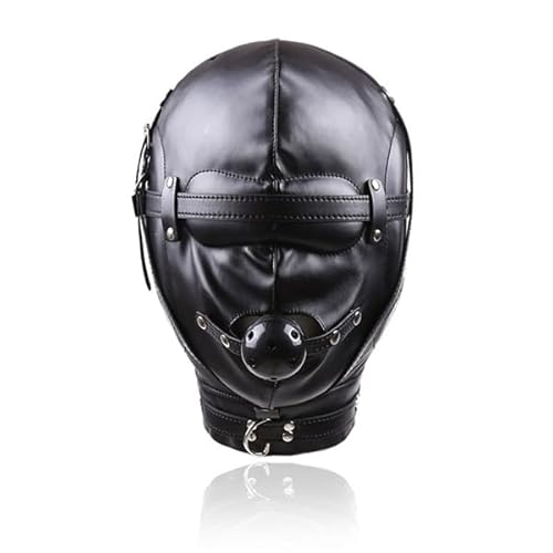 Full Cover Leather Mask with Adjustable Head Harness, Fashion Blindfold, Halloween