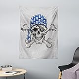 ABAKUHAUS Schädel Wandteppich & Tagesdecke, Pirate Schlechter Kopf Knochen, aus Weiches Mikrofaser Stoff Dreck abweichender Digitaldruck, 110 x 150 cm, Blau, Grau, Schwarz