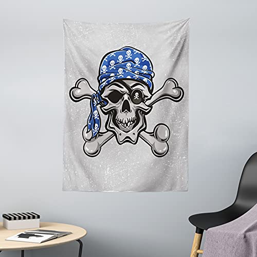 ABAKUHAUS Schädel Wandteppich & Tagesdecke, Pirate Schlechter Kopf Knochen, aus Weiches Mikrofaser Stoff Dreck abweichender Digitaldruck, 110 x 150 cm, Blau, Grau, Schwarz