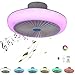 ABCDJHH Wentylator sufitowy RGB z lampą, głośnikiem Bluetooth, oświetlenie LED, pilot zdalnego sterowania, cichy, okrągły, płaski, z wentylatorem, możliwość ściemniania, zmiana kolorów