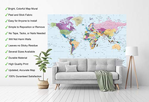 Academia Maps Colorful World Map Mural, Large 62X42 Inch. Self Sticking World Map Wallpaper. Peel And Stick Wall Decal. Easy To Apply, Safe For Walls #TOP5