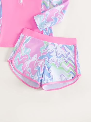 SEGT Girl's Floral Long Sleeve Rash Guard with Bikini Bottom 2 Piece Swimsuit Set3