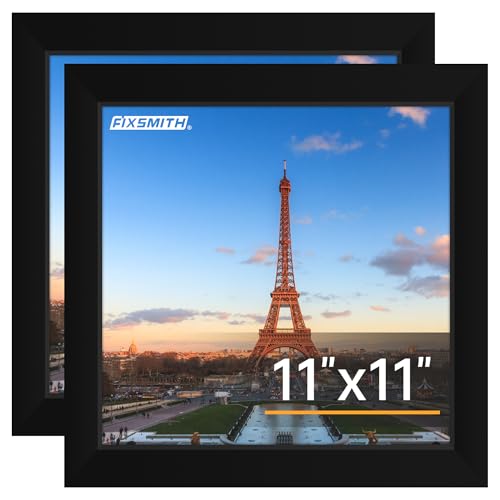 FIXSMITH 11x11 Picture Frame Set of 2 Photo Frame with HD Plexiglass Display Pictures 8x8 with Mat or 11x11 Without Mat Black Picture Frames Collage Wall Decor Gallary Wall Frame