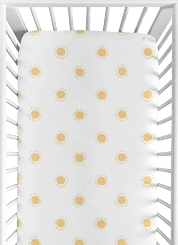Image of Sweet Jojo Designs White and Yellow Boho Sun Boy or Girl Fitted Crib Sheet Baby or Toddler Bed Nursery - Mustard Bohemian Celestial Sky Desert Sunshine Outdoors Nature Gender Neutral