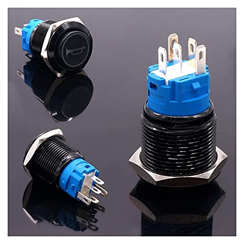 Bouton de commande métallique noir surélevé 12V 16mm - 4