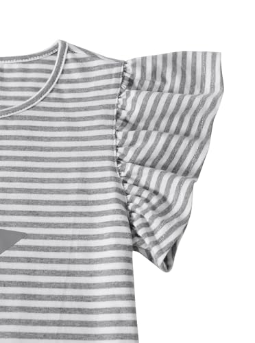 Image of Girls Star Striped Shirt Flutter Sleeve Top Cute Summer T Shirts Casual Tees Grey Star 7-8 Years