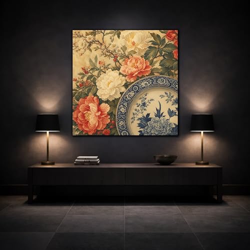 Toile canvas grand format fleurs vintage style rétro