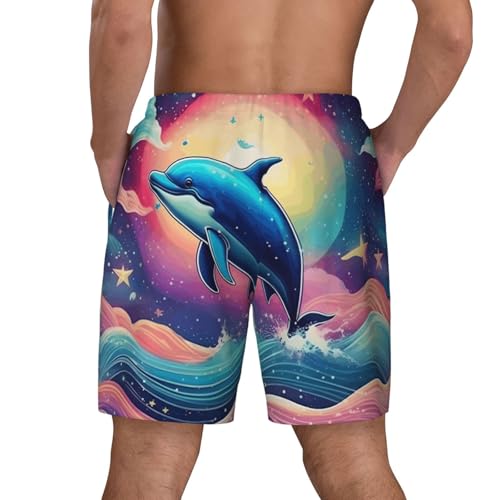 Colorful Starry Sky Ocean Dolphin Men's Soft Double Swim Shorts, Lounge Swiming Shorts Pants Breathable Summer4