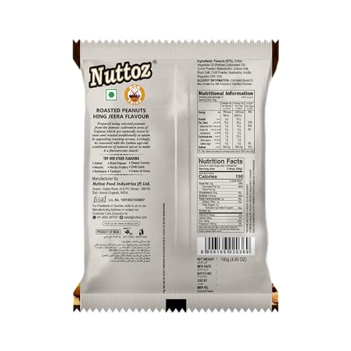 Image of Nuttoz Roasted Peanut Hing Jeera - Pack of 2 (140gm each) | Jumbo Roasted Moongfali | Non Fried Ready to Eat Healthy Snack | Crunchy Snack and Namkeen
