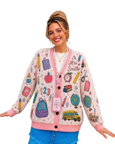 OlapShop - Personalized Teacher Cardigan - Custom Name Sweater in White - Best Deal on Amazon