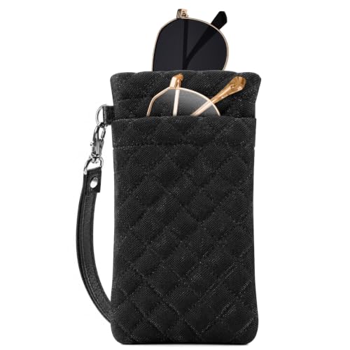 Image of FINTIE Double Eyeglasses Case with Carrying Strap, Portable Squeeze Top Microfiber Soft Glasses Case Sunglass Pouch