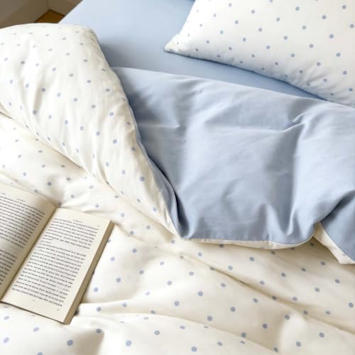 Image of Nayoroom Polka Dot Duvet Cover Queen Size Reversible Blue White Aesthetic Dorm Bedding Set 3 Pieces Soft Lightweight Microfiber Cute Duvet Cover with Zipper Closure