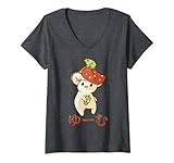 donna mushroom - cute kawaii anime frog - matcha milk tea grey maglietta con collo a v