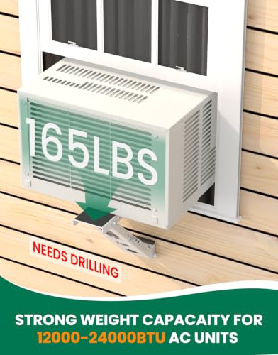 Image of Window Air Conditioner Support Bracket: Adjustable Anti-Slip Shock-Absorbing Mat Windows Safe Bracket Built-in Bubble Level - 12000 to 24000 BTU AC Units Window Mount Bracket Up to 165 lbs