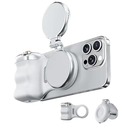 Magnetic Camera Grip & Selfie Light, Magnetic 3-in-1 Selfie & Beauty Light, Portable Phone Cameras Accessory for Fun Shots, Camera Grip Bundle Kit(White Grip+White Fill)