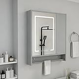 Mobile Bagno Pensile in Alluminio Moderno con Contenitore, Armadietto Medicinale con Specchio LED, Organizer Multistrato da Parete per Bagno e Lavanderia, Salvaspazio.(19.7 X 4.3 X 26.8 IN_LIGHT)
