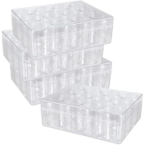 SEHOI 4 Pack 6.3 x 4.8 x 2.15 Inch 12 Grid Clear Plastic Jewelry Box Organizer, 5D Diamond Embroidery Painting Accessories Storage Box, Plastic Bead Storage Containers for Bead Gem Nail Glitter Slime Cover