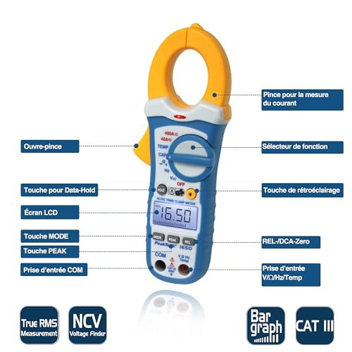 Pince ampèremétrique PeakTech 1650 de précision pour mesures électriques fiables