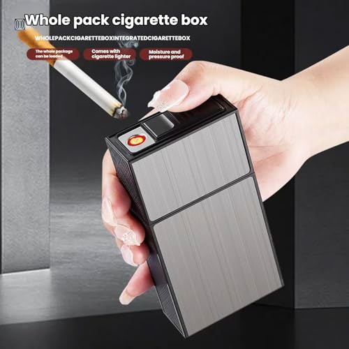 Cigarette Case for for 100mm 100’s King Size Hold 20 Regular Size Cigarettes with Tungsten Coil Lighter USB Rechargeable 2Pack (Gray+Silver, 100mm) - Thumbnail 2