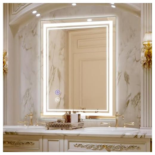 SaniteModar LED Bathroom Mirror, 32 x 24 inch Anti-Fog Led Mirror, Dimmable 3 Color Lighted Mirror for Bathroom, Wall Mounted Makeup Mirror with Touch Horizontal/Vertical