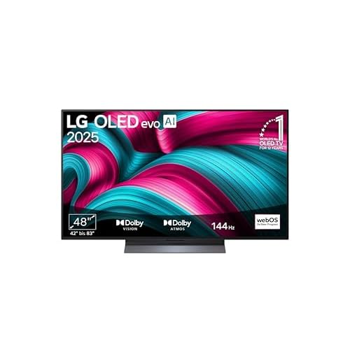 LG OLED48C5ELB, 48 Zoll (121 cm), 4K OLED evo AI TV, α9 Gen8 Prozessor, webOS 25, 120Hz (VRR bis zu 144Hz), Modelljahr 2025