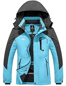 Wantdo Femme Veste de Ski Imperméable Voyage Coupe-Vent Manteau d'hiver Chaud avec Capuche Veste Randonnée Travail Veste de Snowboard Outdoor Bleu M