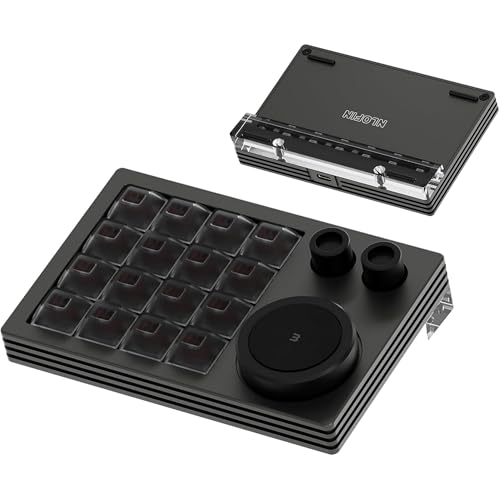 NLOFIN Programmable Keyboard,16 Key Triple Knobs Macro Keypad Programmable Designer,