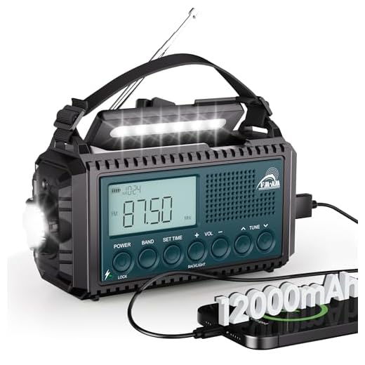 Zwengelradio AM/FM/SW met oplaadbare batterij, 12.000 mAh, draagbaar, met zaklamp en leeslicht, noodgevallen type C, SOS-dynamo-alarm voor wandelen, kamperen