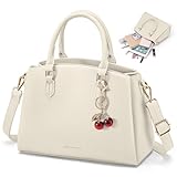 RAINSMORE Bolso Mujer de Piel PU Bolsos de Mano y Bandolera con Correa Ajustable para Tablet 11 Pulgadas Bolso Shopper Mediano para Trabajo y Oficina Diseño de Gran Capacidad Moderno Beige