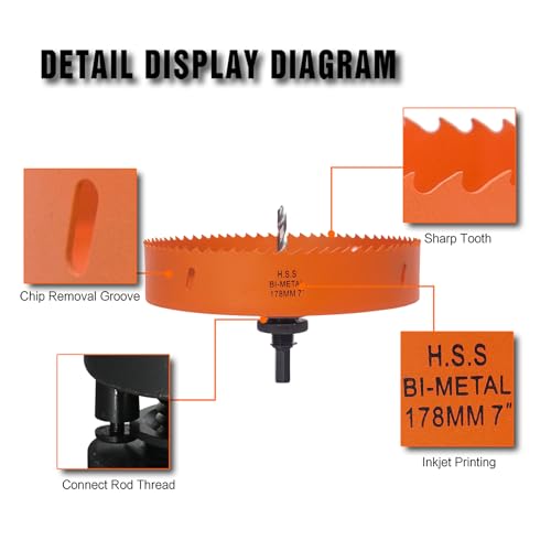 VIKITON 7 Inch Hole Saw with Arbor for Metal Wood Plastic, 7 in Bi-Metal Hole Cutter for Different Project with Smooth and Flat Drilling Edge, Fast Chip Removal,Lighter and Portable