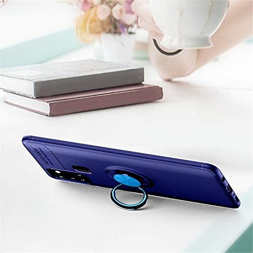 Phone Case for Samsung Galaxy A21S with Tempered Glass Screen Protector Magnetic Rugged Metal Ring Stand Accessories Kickstand Shockproof Silicone Gel Grip A 21S a21 s samsunga21scover a21scover Blue