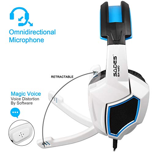 PS4 cuffie da gioco, SA920 3.5m Over-ear con cancellazione del rumore Gaming Headset con Hidden microfono per PC MAC XBOX 360 Tavolo in bianco e nero