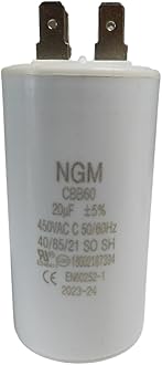 20UF CBB60 Motor Run Capacitor 450VAC Volts Round Cylinder 4 Pins, Metallized Polypropylene Film Capacitor for Motor Run, Air Conditioners, Washing Machines, Operating Voltage Range 250V ~ 450V