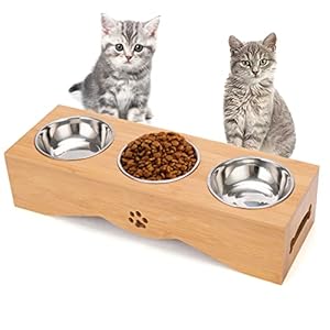 Optyuwah Cat Bowl Pet Feeding Station, Cat Bowls on Bowl Stand, 3 Stainless Steel Bowls Feed Bowl Set for Water and Food, Feeding Raised Bowls for Cats or Small Dogs