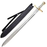 Armory Replicas™ Excalibur Sword – 38.5' Medieval Longsword with High-Carbon Stainless Steel Blade, Mirror-Polished Finish, Solid Brass Guard, Leather Sheath